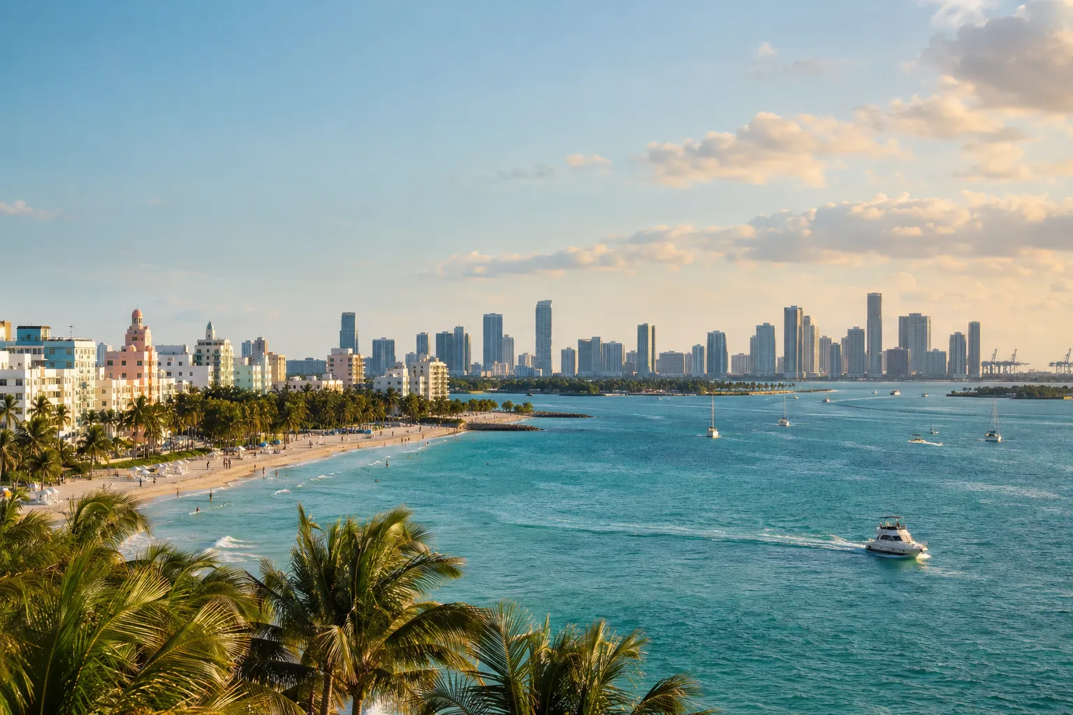 Miami Beach and the downtown skyline across Biscayne Bay